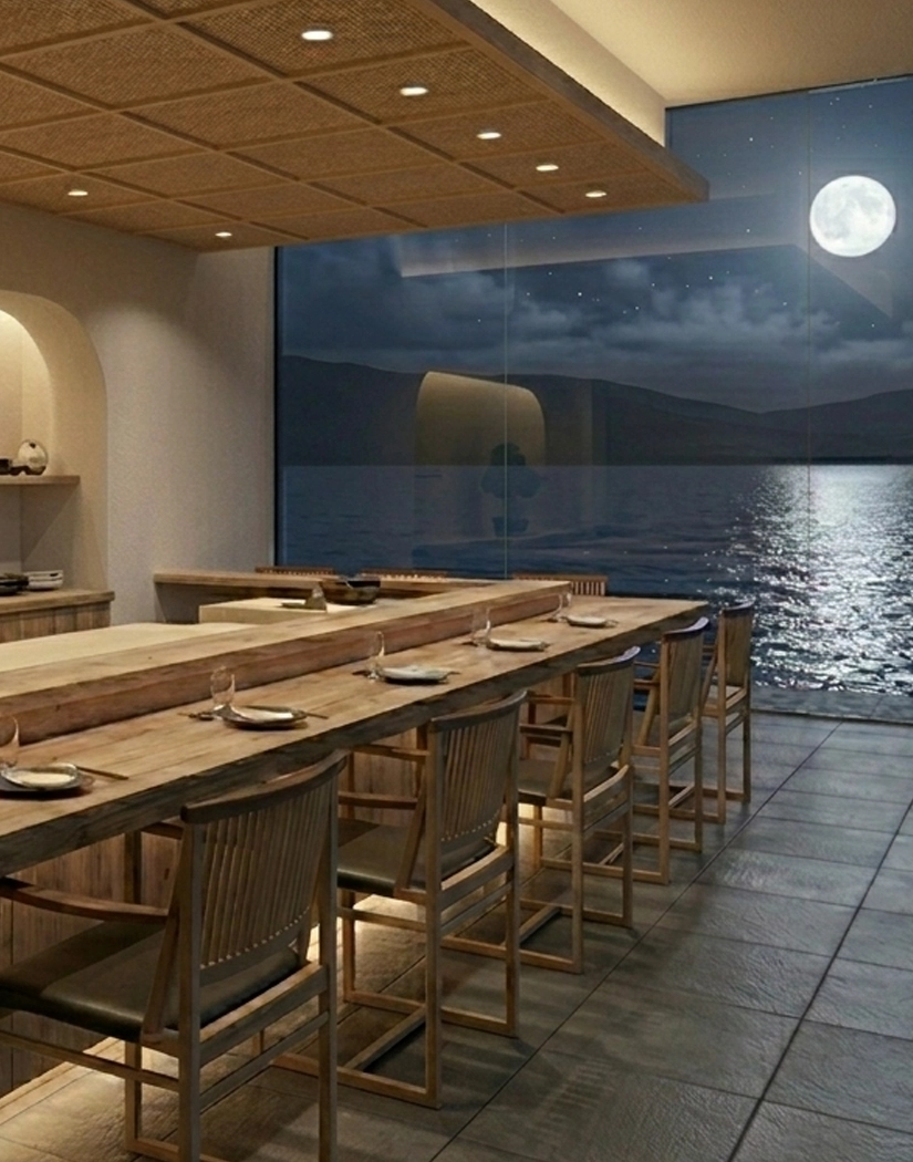 宍道湖を望む出雲若槻の店内